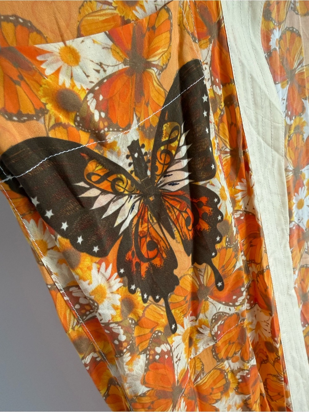 New Henelle Lauren Canyon Bohemian Orange Yellow Floral Butterfly Robe One Size - Picture 9 of 11